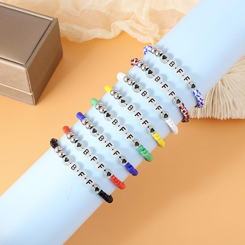 Fashion Letter Stainless Steel Beaded Patchwork Bracelets 1 Pair