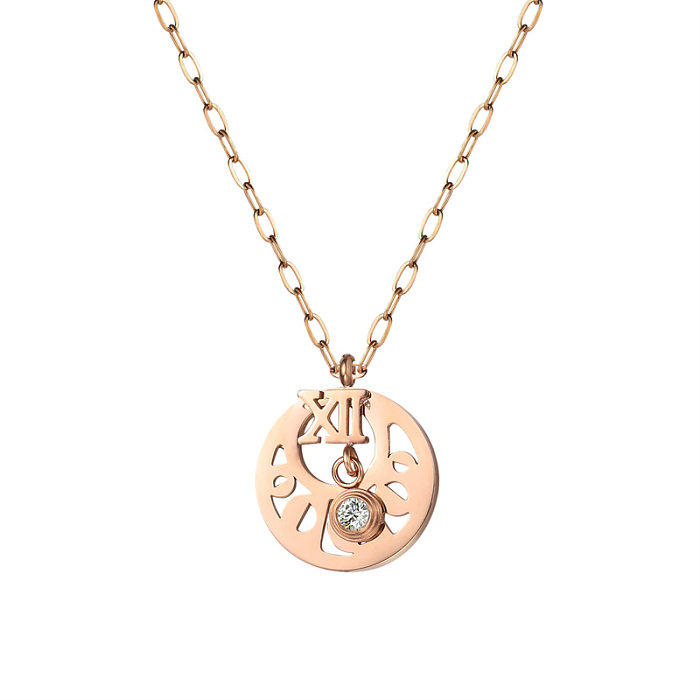 Casual Simple Style Classic Style Letter Stainless Steel  Stainless Steel Plating Hollow Out Inlay Artificial Diamond Rose Gold Plated Pendant Necklace