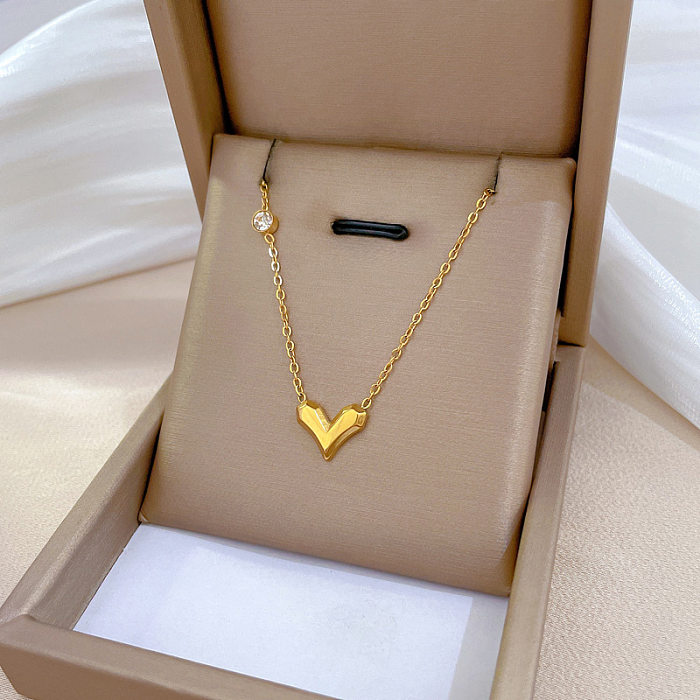 Estilo desenho animado formato de coração chapeamento de aço inoxidável incrustação zircão colar pingente banhado a ouro