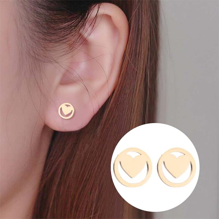 1 Pair IG Style Simple Style Heart Shape Polishing Plating Stainless Steel  18K Gold Plated Ear Studs