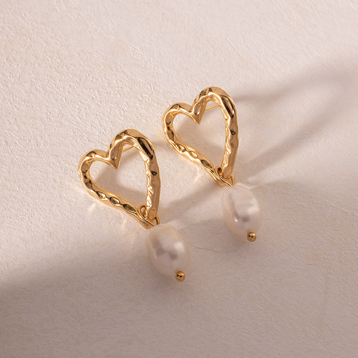 1 Pair Simple Style Heart Shape Plating Stainless Steel  18K Gold Plated Drop Earrings