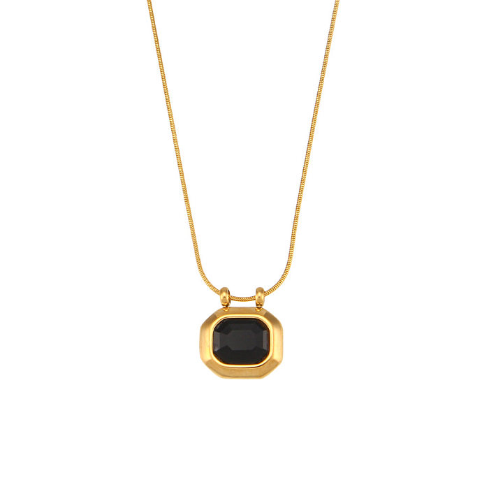 Vintage Style Square Stainless Steel  Pendant Necklace Plating Zircon Stainless Steel  Necklaces