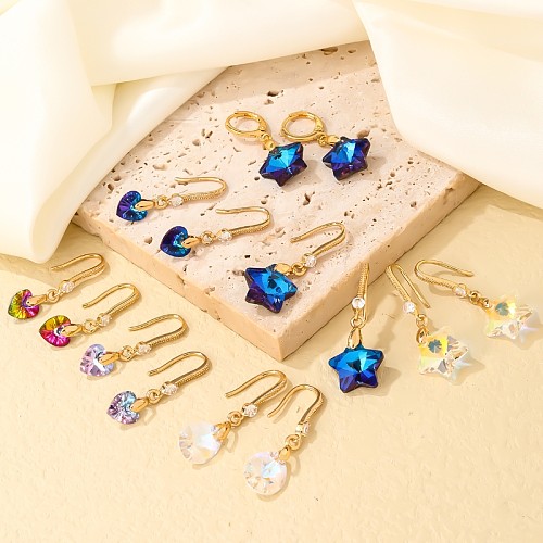 1 Paar lässige, süße Streetwear-Ohrringe mit Stern-Herzform-Beschichtung aus Edelstahl, vergoldet