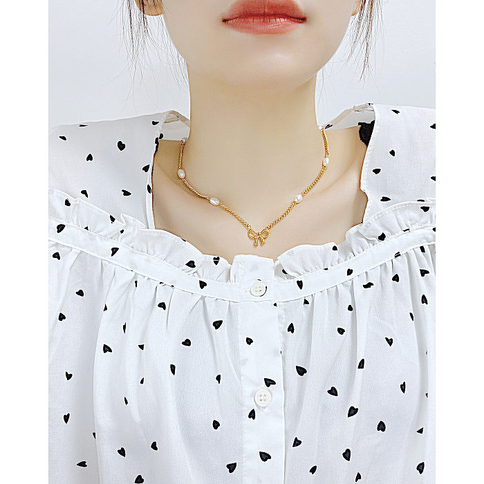 Fashion Bow Knot Stainless Steel  Necklace Plating Chain Stainless Steel  Necklaces