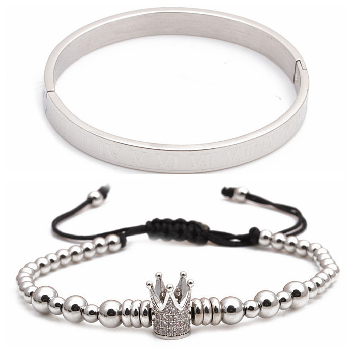 Roman Alphabet Stainless Steel Bracelet Crown Diamond Ball Woven Adjustable Bracelet Set Wholesale jewelry