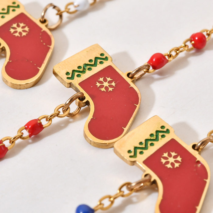 Atacado estilo desenho animado meias de Natal fofas pulseiras banhadas a ouro com revestimento esmaltado de aço inoxidável