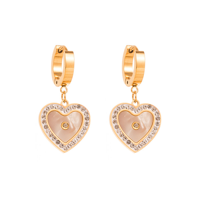 Fashion Heart Shape Stainless Steel Plating Inlay Rhinestones Drop Earrings 1 Pair