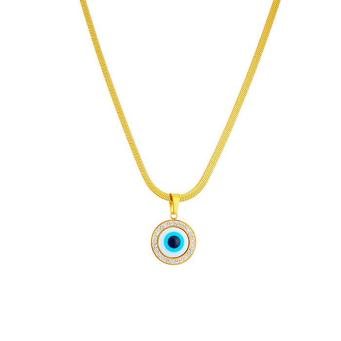 Wholesale Ethnic Style Eye Stainless Steel  18K Gold Plated Zircon Pendant Necklace