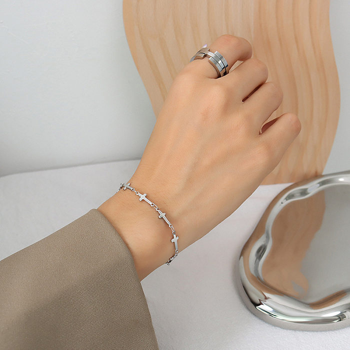 Coreano luz luxo tendência moda cruz pulseira titânio aço banhado 18k jóias de ouro real