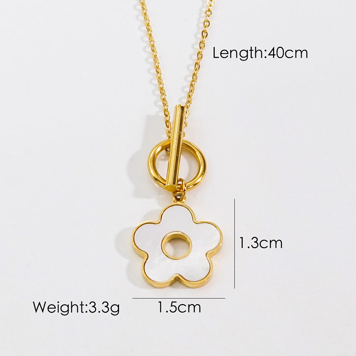Modern Style Geometric Flower Butterfly Shell Stainless Steel Plating Inlay Natural Stone Pendant Necklace