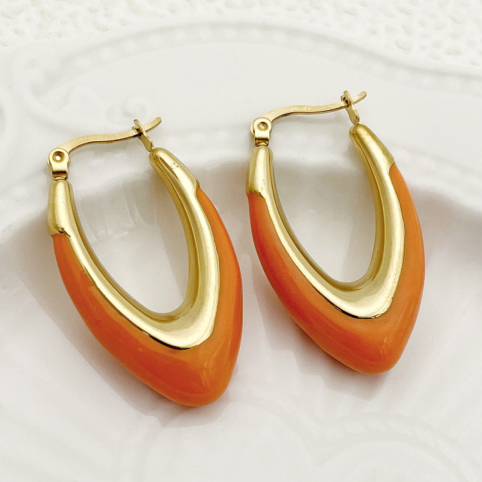 1 Paar Lady Streetwear U-förmige Polier-Emaille-Überzug-Edelstahl-vergoldete Ohrringe