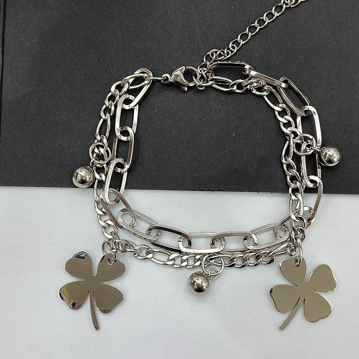 Bracelets plaqués acier titane trèfle à quatre feuilles de style simple 1 pièce