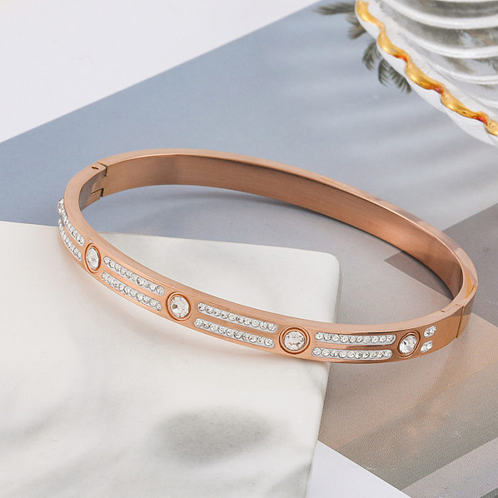 Simple Style Commute Solid Color Titanium Steel Plating Inlay Zircon Bangle