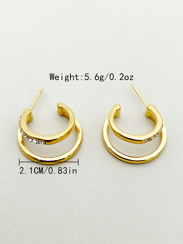 1 Pair Modern Style Moon Stainless Steel  Metal Layered Plating Inlay Rhinestones Gold Plated Earrings