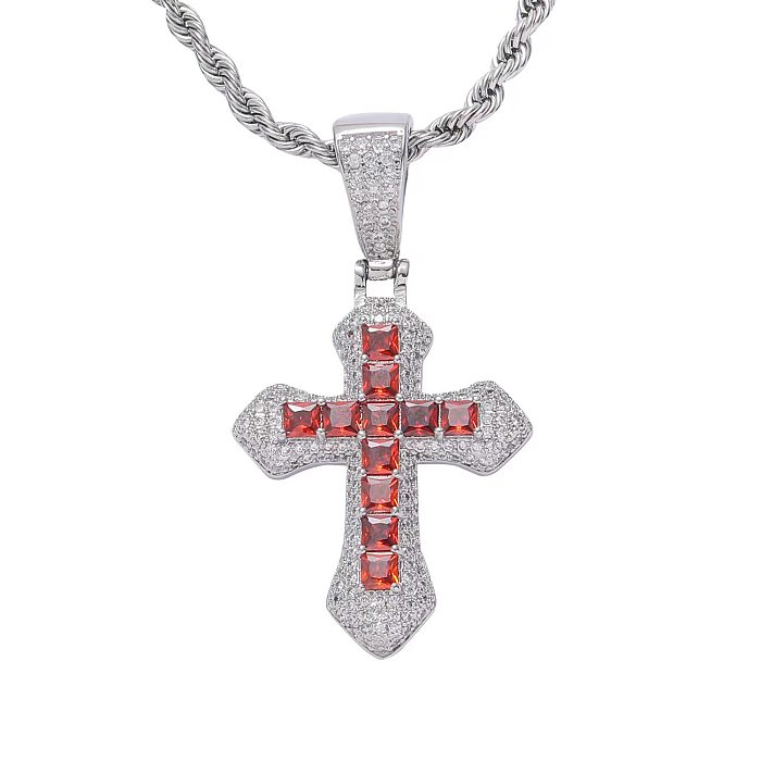 Hip-Hop Streetwear Croix En Acier Inoxydable Placage Incrustation Zircon Pendentif Collier