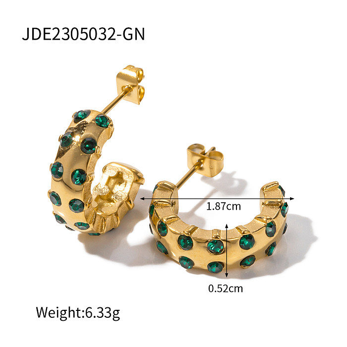 1 Pair Modern Style C Shape Plating Inlay Stainless Steel  Zircon Gold Plated Ear Studs