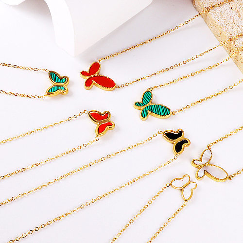 Simple Style Butterfly Stainless Steel  Plating Inlay Turquoise Shell Necklace 1 Piece