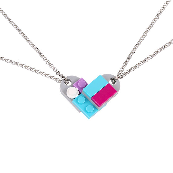 Wholesale Stainless Steel  Assembling Building Blocks Heart Necklace jewelry