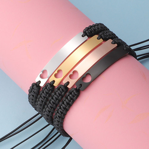 Simple Style Heart Shape Rectangle Titanium Steel Plating Hollow Out Titanium Steel Gold Plated Silver Plated Bracelets