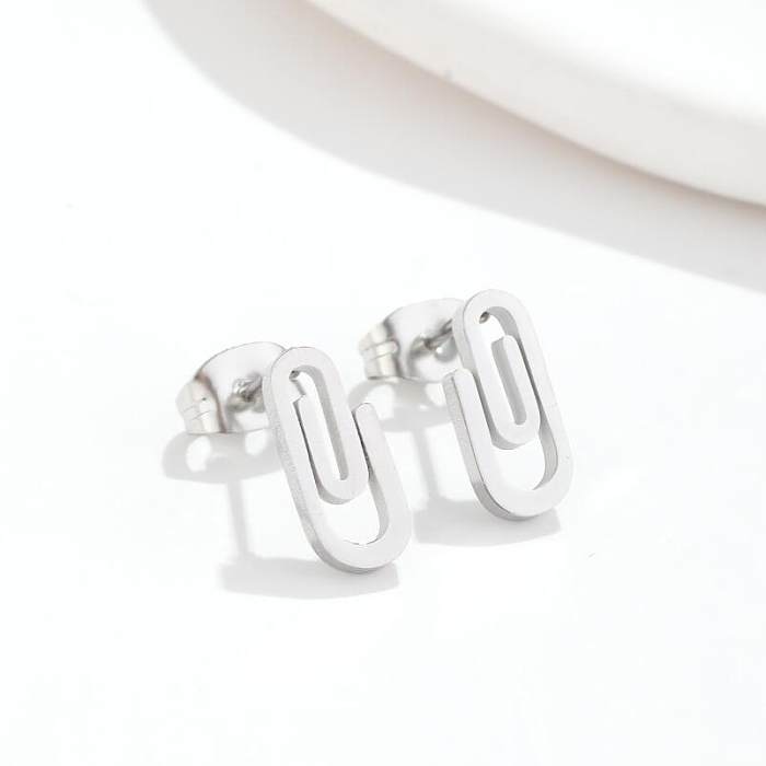 Fashion Paper Clip Stainless Steel  Plating Hollow Out Ear Studs 1 Pair