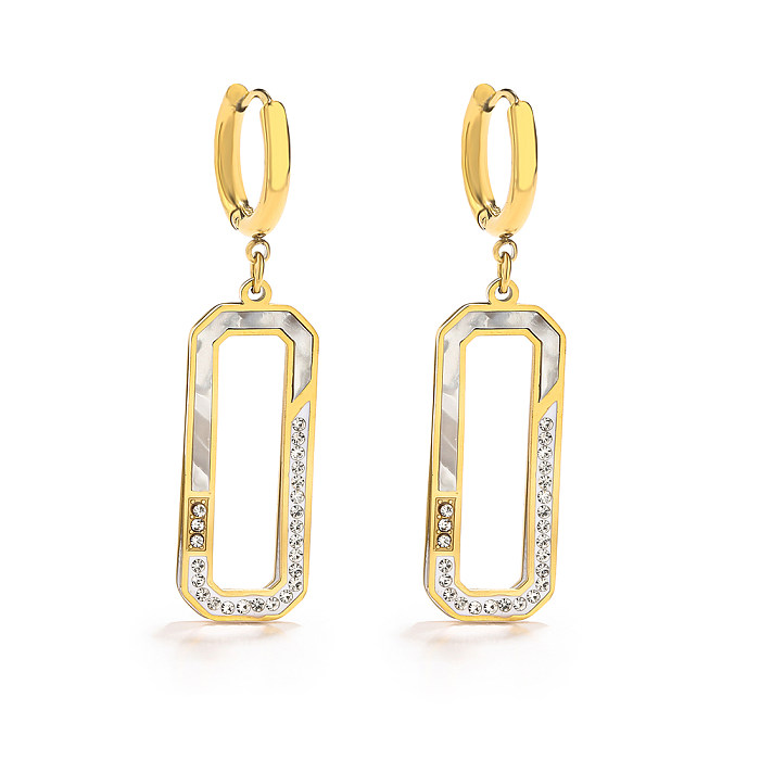 1 Pair Simple Style Commute Square Inlay Stainless Steel Zircon 18K Gold Plated Drop Earrings
