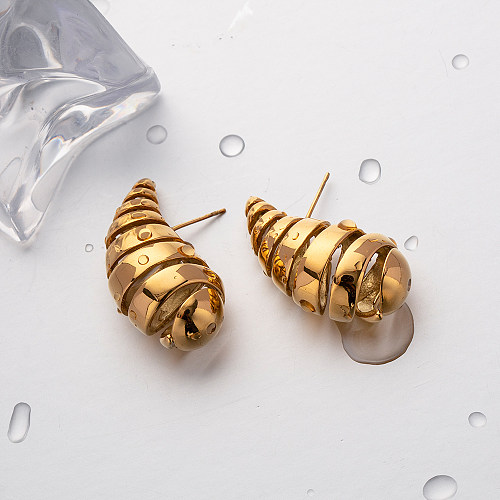 1 par de gotas de água estilo simples e elegante, revestimento em espiral, aço inoxidável 18K, brincos banhados a ouro