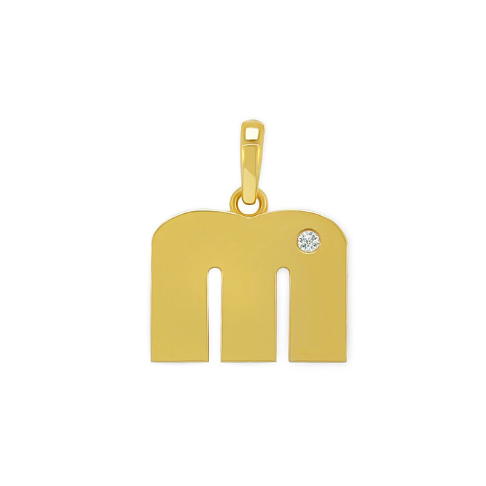 Estilo moderno carta aço inoxidável chapeamento inlay zircon 18k colar pingente banhado a ouro