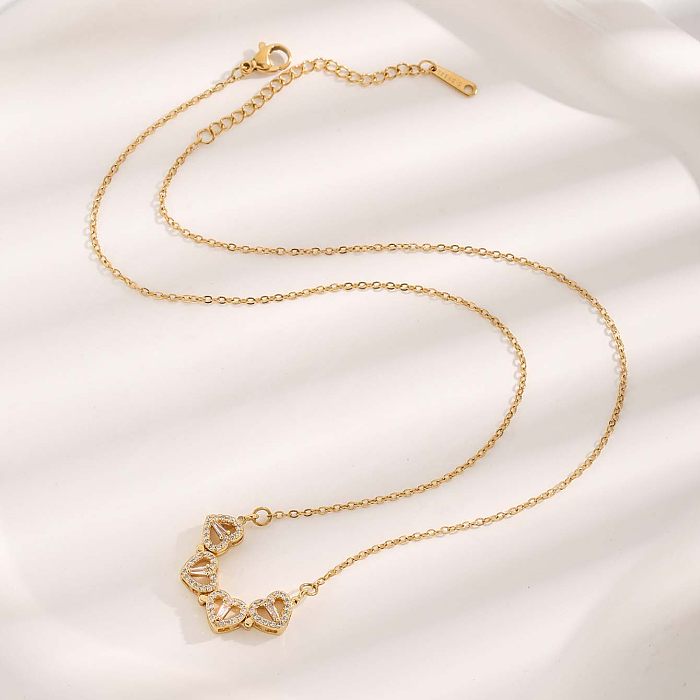 Glam Luxurious Simple Style Petal Stainless Steel Plating Inlay Zircon Gold Plated Pendant Necklace