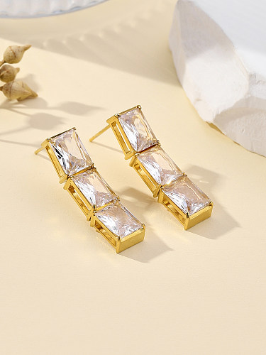 1 Paar elegante Damen-Tropfenohrringe mit glänzender geometrischer Beschichtung und Inlay aus Edelstahl mit Zirkon und 18 Karat Gold