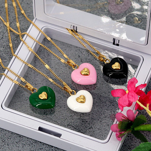Fashion Heart Shape Resin Stainless Steel Plating Pendant Necklace 1 Piece