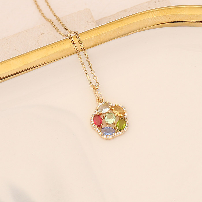Niedliche Regenbogen-Blumen-Edelstahl-Halskette mit Inlay-Zirkon-Edelstahl-Halsketten, 1 Stück