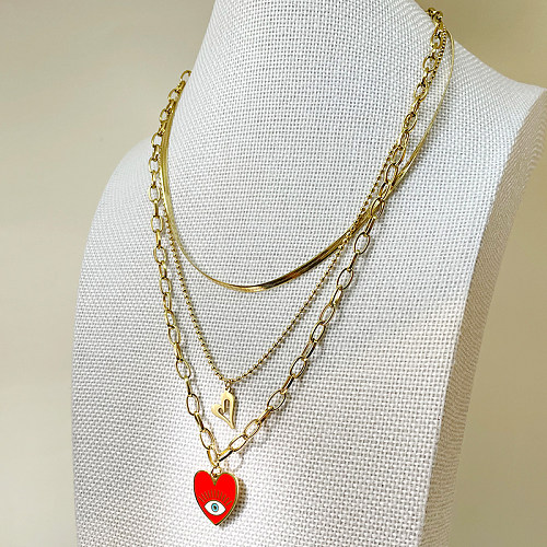 Casual Hip-Hop Heart Shape Eye Stainless Steel  Polishing Enamel Plating Gold Plated Pendant Necklace