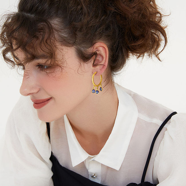 1 par de pendientes colgantes chapados en oro de 18 quilates acrílicos de acero inoxidable con incrustaciones de ojo del diablo estilo IG