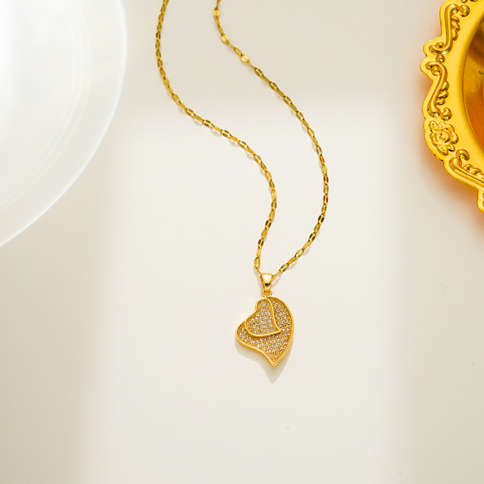 Süße herzförmige Anhänger-Halskette mit Edelstahlbeschichtung und Zirkoneinlage, 18 Karat vergoldet