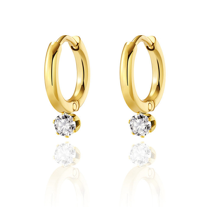 Fashion Circle Stainless Steel Plating Zircon Earrings 1 Pair