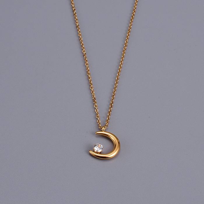 IG Style Simple Style Heart Shape Stainless Steel Plating Inlay Zircon 18K Gold Plated Necklace