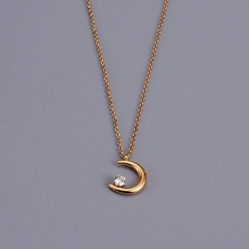 IG Style Simple Style Heart Shape Stainless Steel Plating Inlay Zircon 18K Gold Plated Necklace