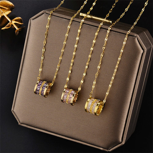 Collar con colgante de diamantes de imitación con incrustaciones de acero inoxidable geométrico a la moda, 1 pieza
