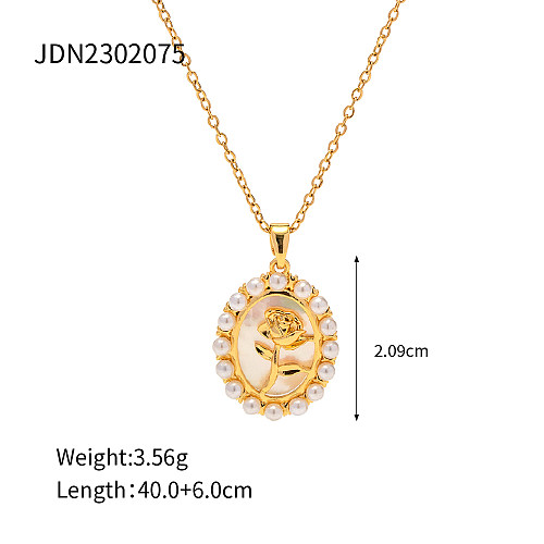 1 Piece Fashion Flower Stainless Steel  Plating Inlay Pearl Pendant Necklace