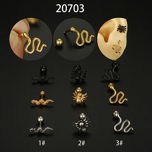 Cool Style Snake Spider Stainless Steel Plating Ear Studs 1 Piece