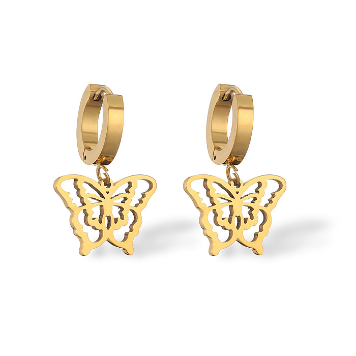 1 Pair Simple Style Commute Butterfly Plating Hollow Out Stainless Steel 18K Gold Plated Drop Earrings