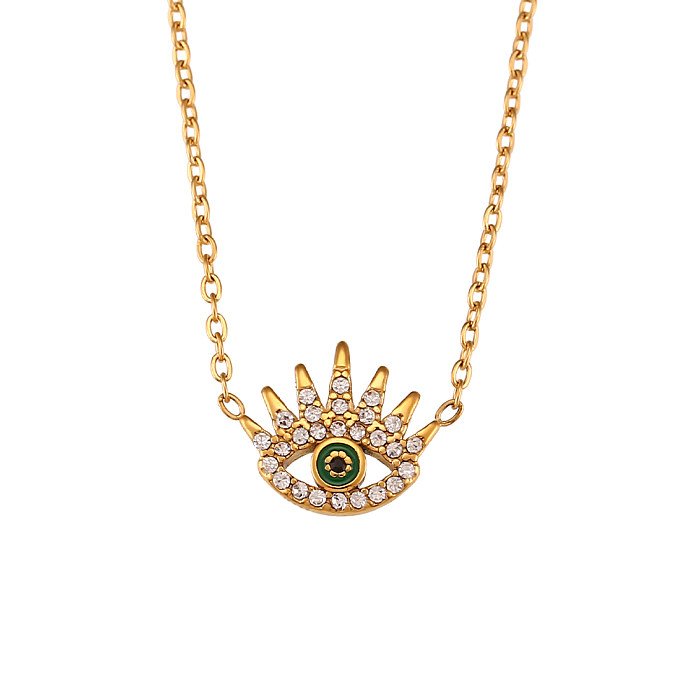 Vintage Style Shiny Devil'S Eye Stainless Steel  Plating Inlay Rhinestones 18K Gold Plated Pendant Necklace