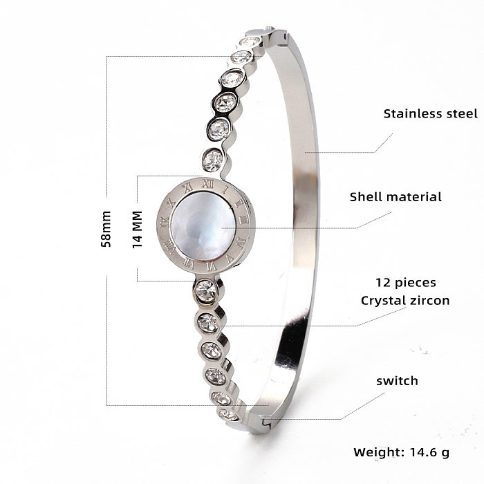 Bracelet plaqué or 18K de Zircon de coquille d'incrustation ronde d'acier inoxydable de style simple