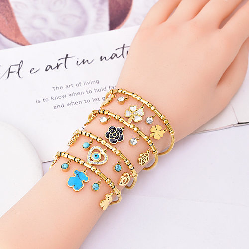 Bracelets en Acier au Titane en Forme de Coeur pour Femme avec Strass Artificiels 1 Pièce