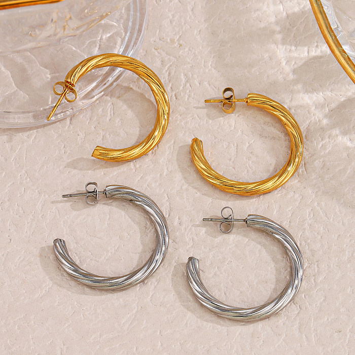 1 Paar einfache C-förmige Twist-Beschichtung aus Edelstahl mit 18 Karat vergoldeten Ohrringen