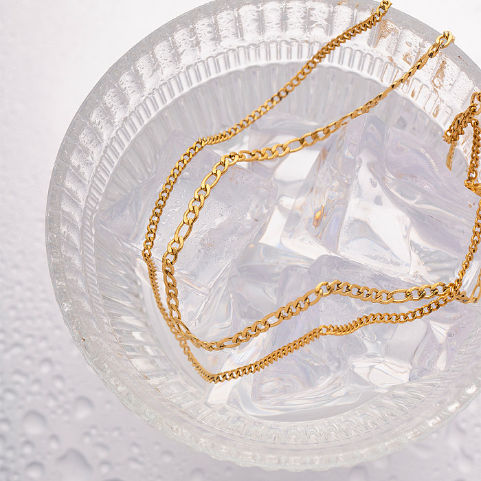 Elegant Modern Style Solid Color Stainless Steel  Plating 18K Gold Plated Layered Necklaces