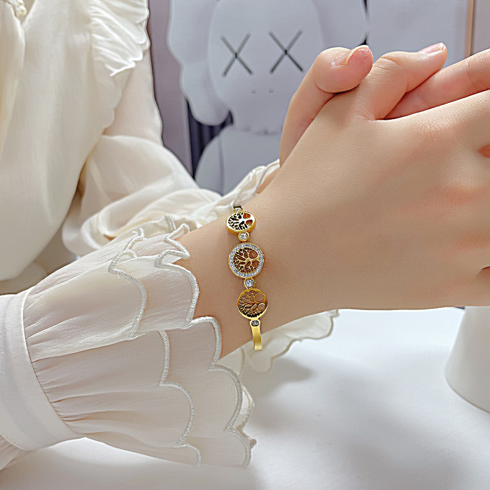 Bracelet en acier inoxydable et titane, Style coréen Simple, placage d'acier, incrustation ajourée, bracelet en Zircon