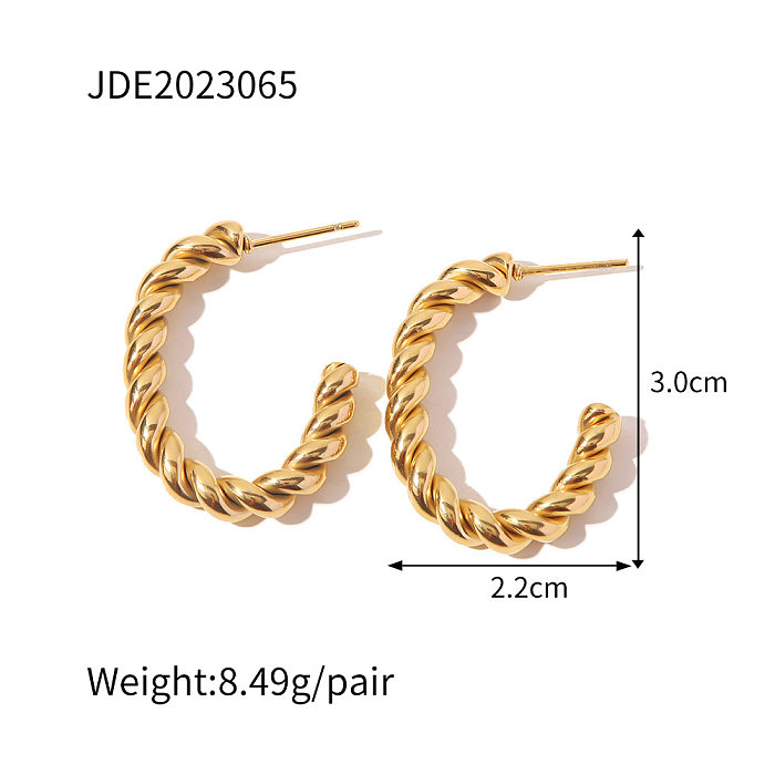 Fashion C Shape Stainless Steel  Gold Plated Earrings 1 Pair