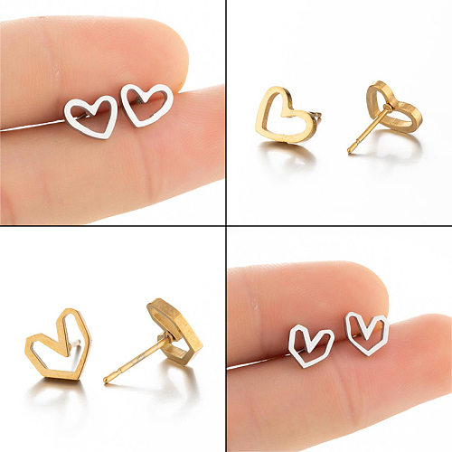 Brincos de orelha de aço inoxidável em formato de coração da moda 1 par