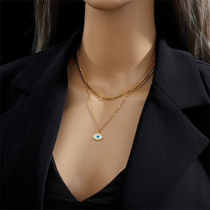 Casual Punk Eye Stainless Steel Enamel Plating 18K Gold Plated Layered Necklaces